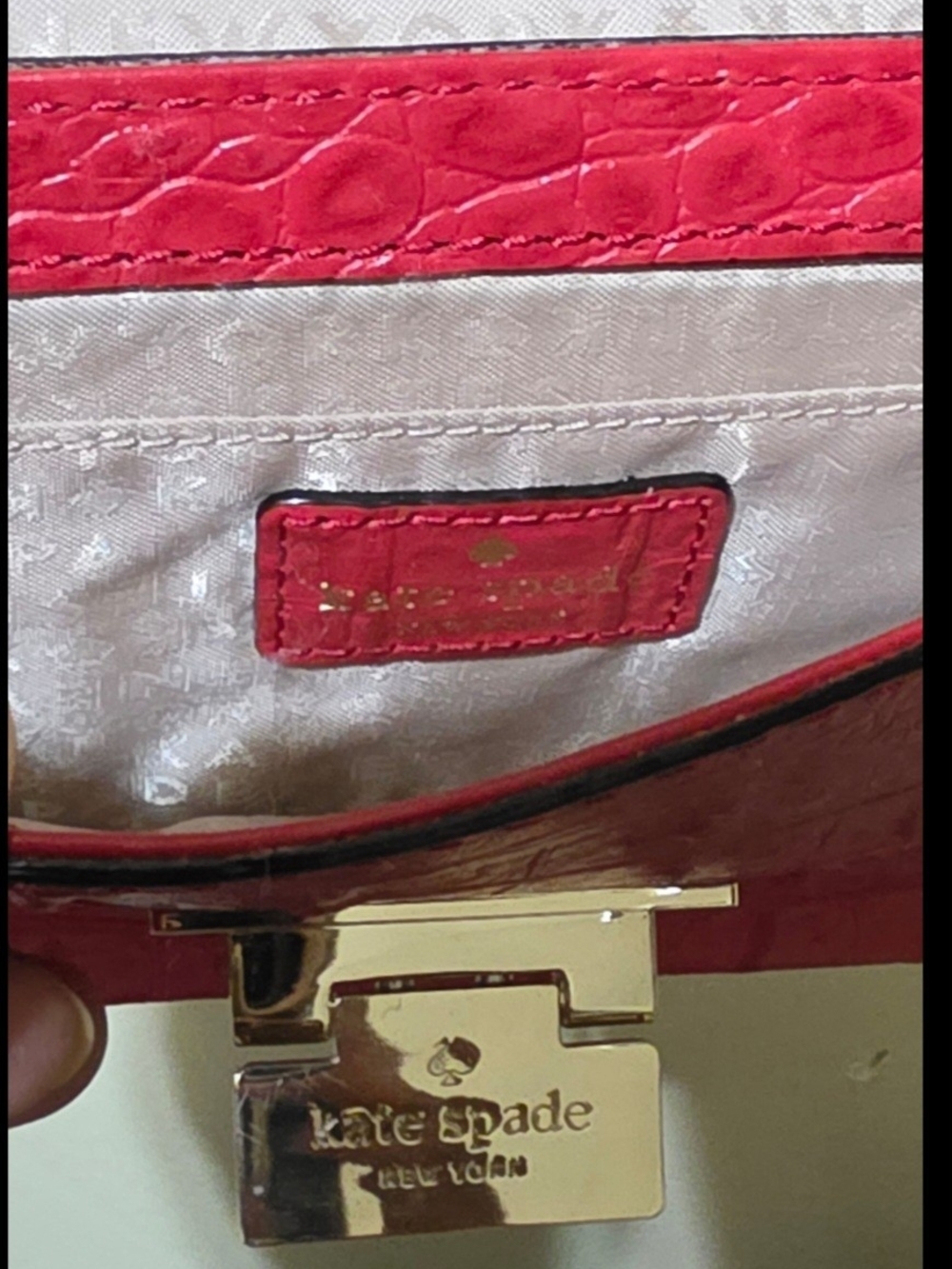 Kate Spade Red Embossed Crossbody Bag with Gold Lock - Picture 3 of 13